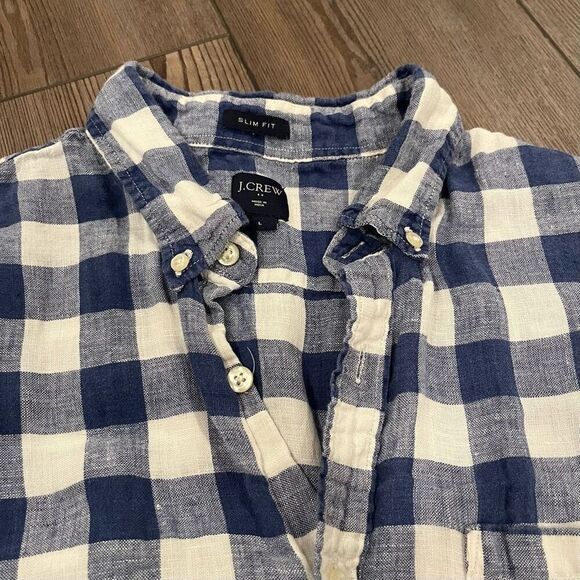 J Crew Shirt Men's Large Multicolor Casual Plaid Check Linen Button Down Slim Fi - Picture 6 of 7
